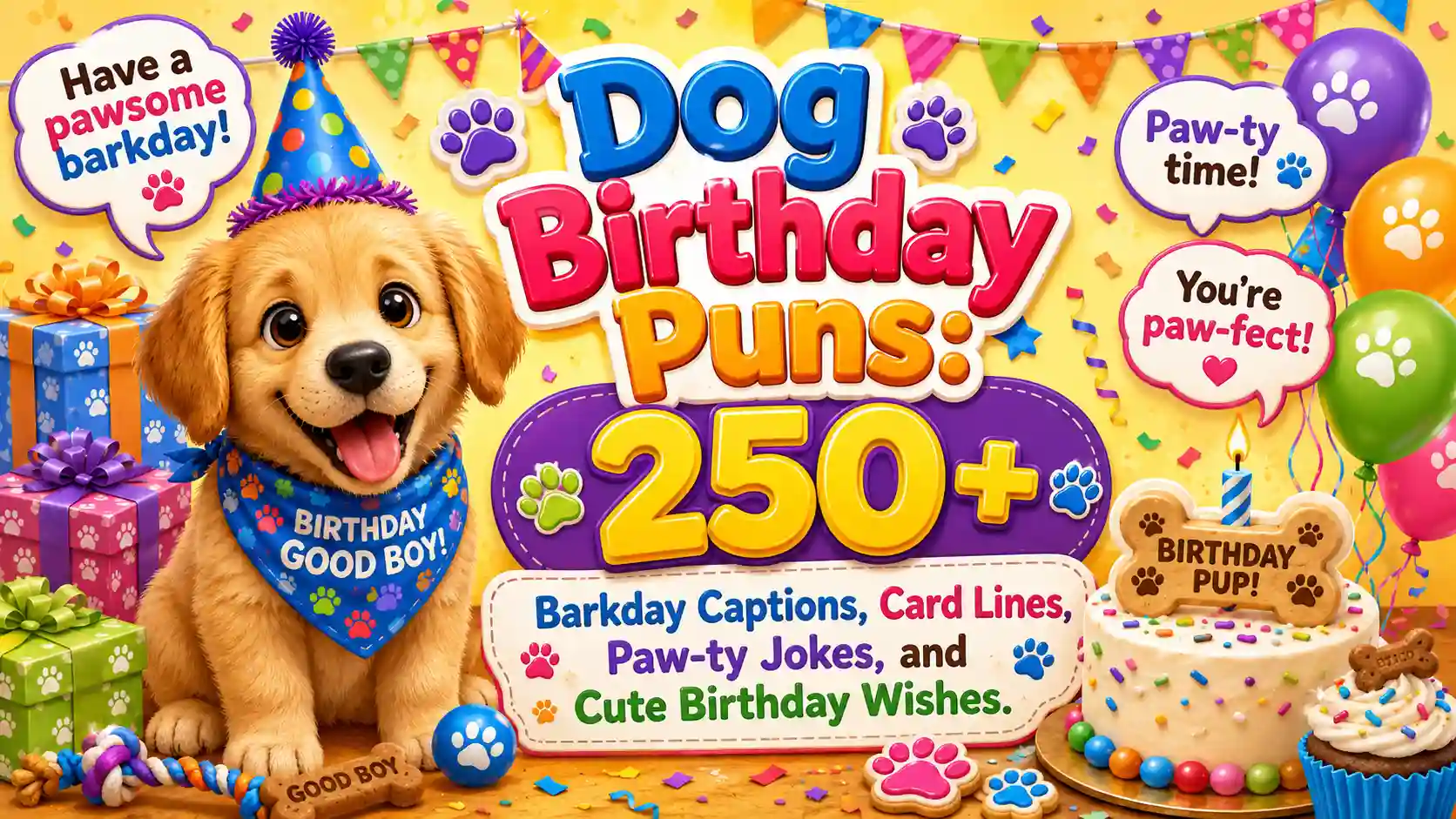 Dog Birthday Puns: 250+ Barkday Captions, Card Lines, Paw-ty Jokes, and Cute Birthday Wishes