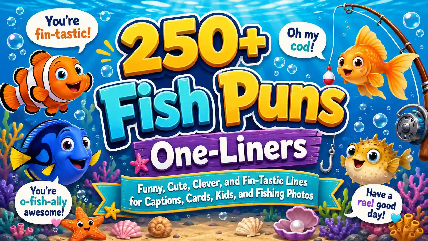Fish Puns One-Liners: 250+ Funny, Cute, Clever, and Fin-Tastic Lines for Captions, Cards, Kids, and Fishing Photos