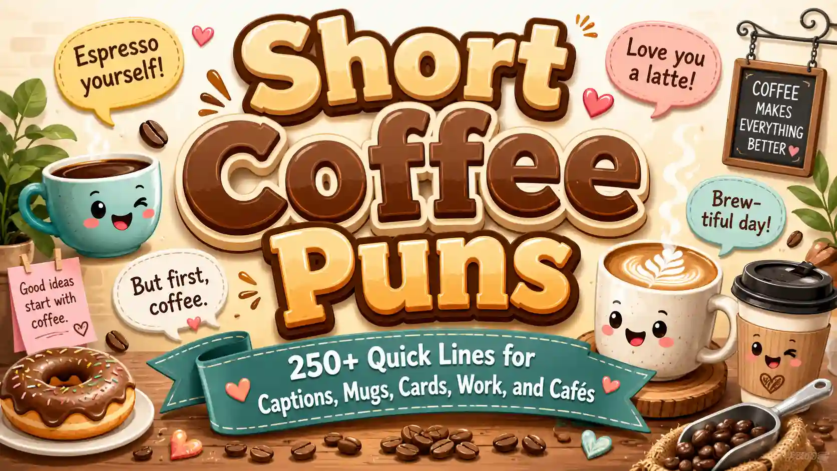 Short Coffee Puns: 250+ Quick Lines for Captions, Mugs, Cards, Work, and Cafés