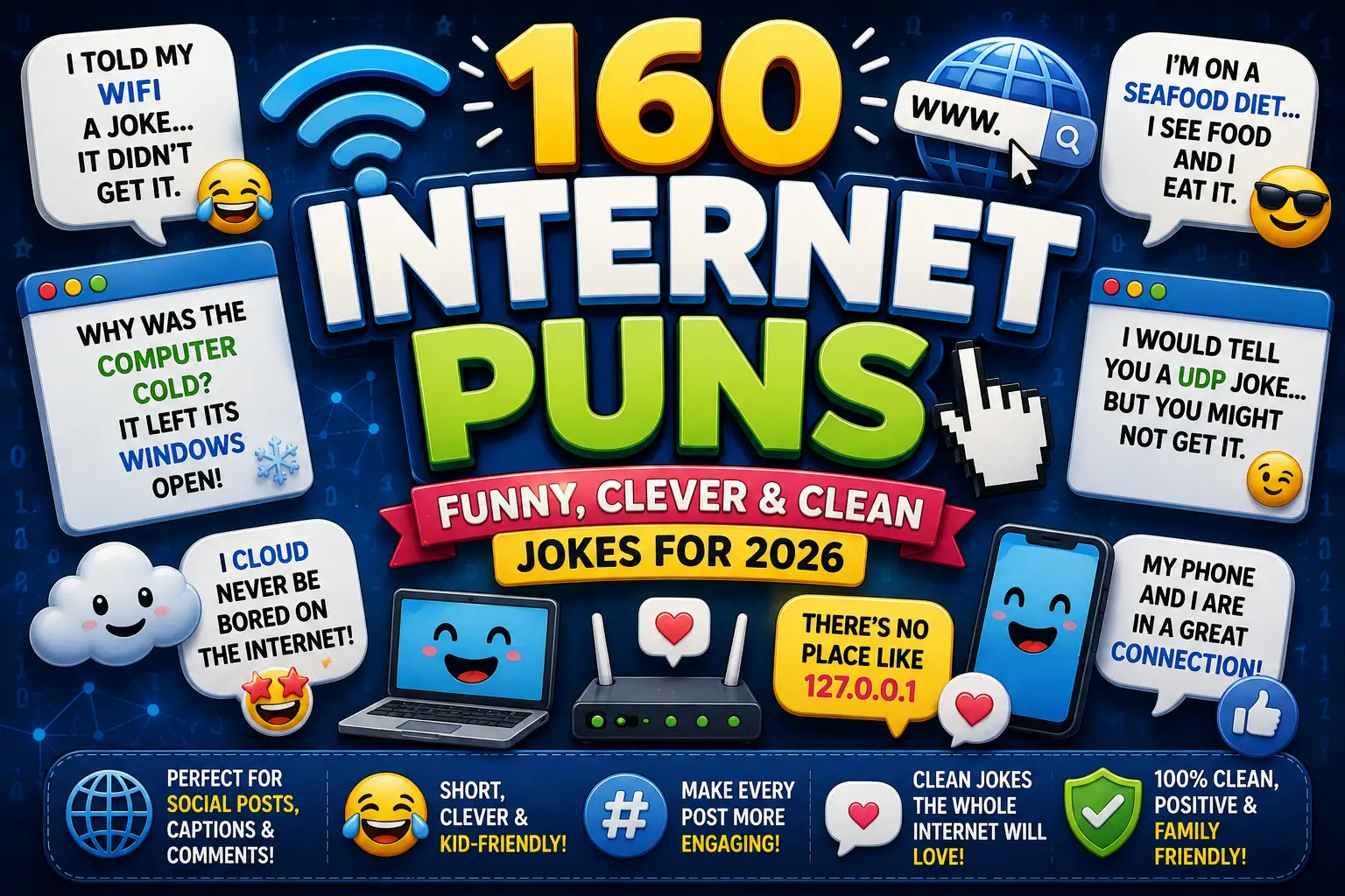 160 Internet Puns: Funny, Clever & Clean Jokes for 2026