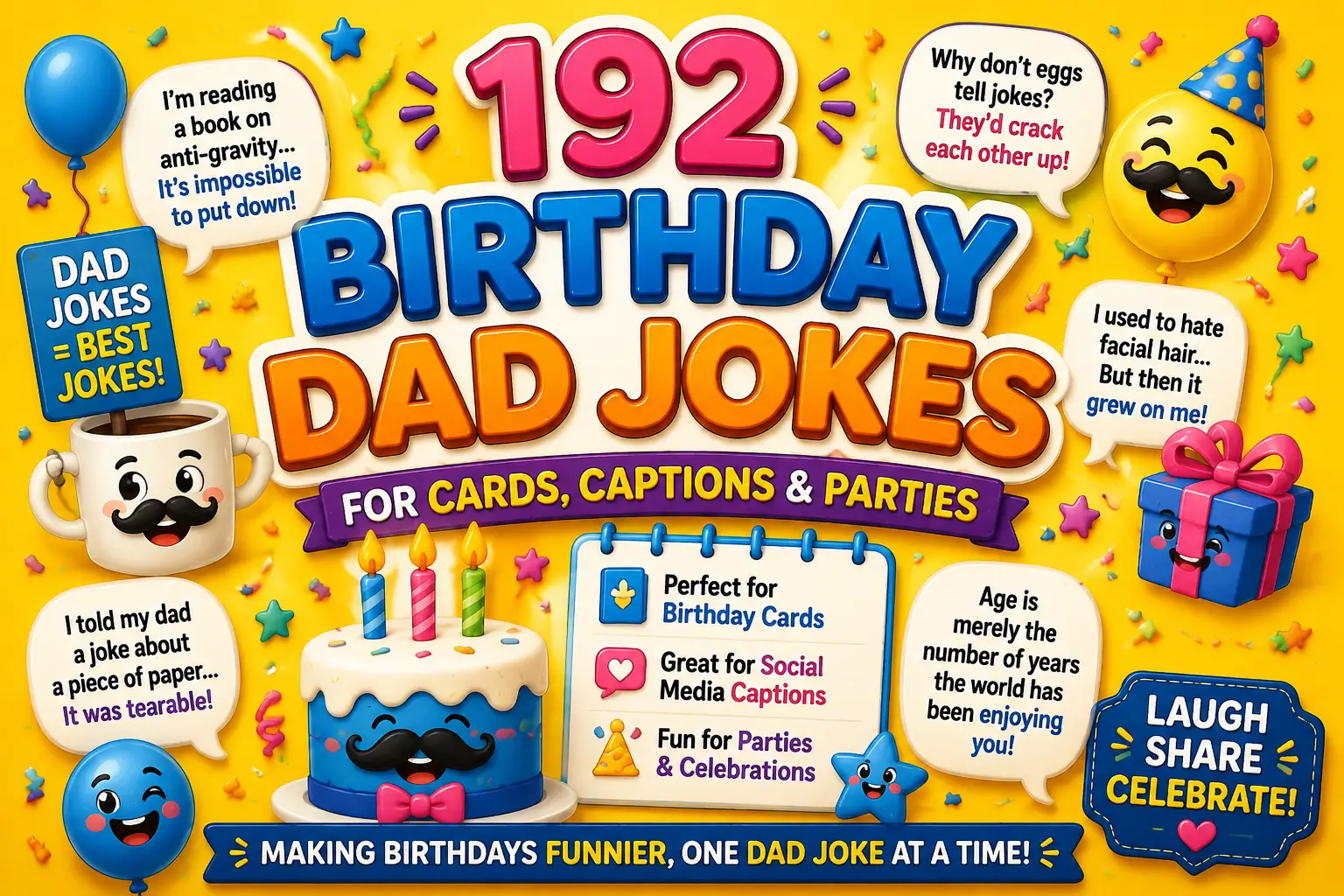 192 Birthday Dad Jokes for Cards, Captions & Parties