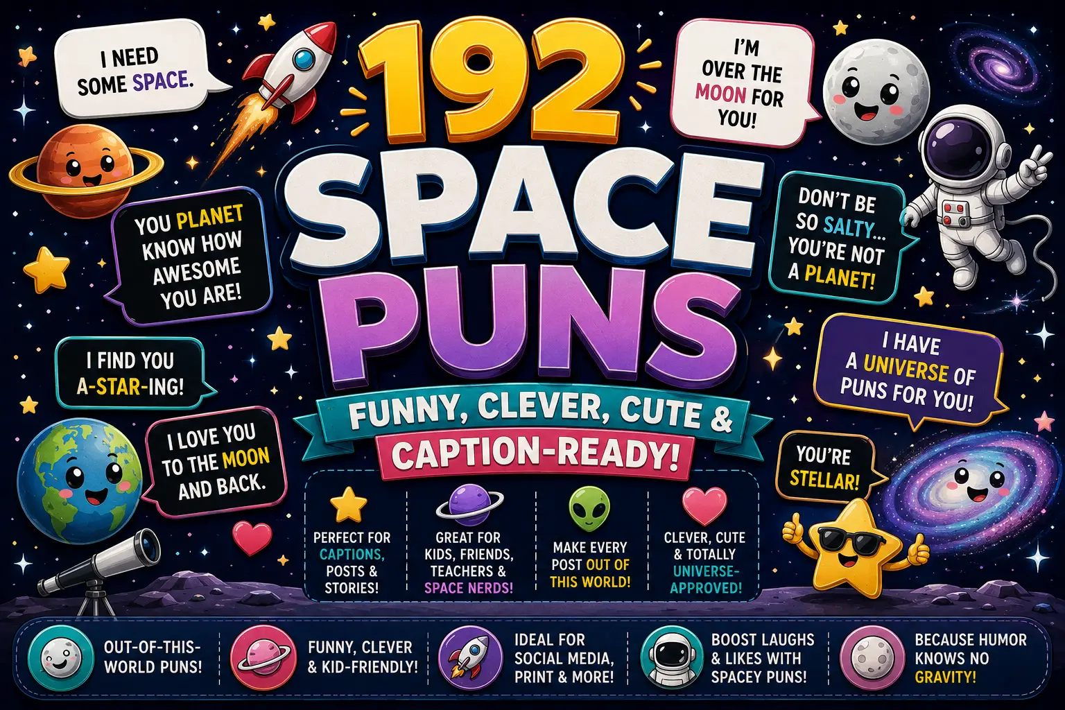 192 Space Puns: Funny, Clever, Cute & Caption-Ready