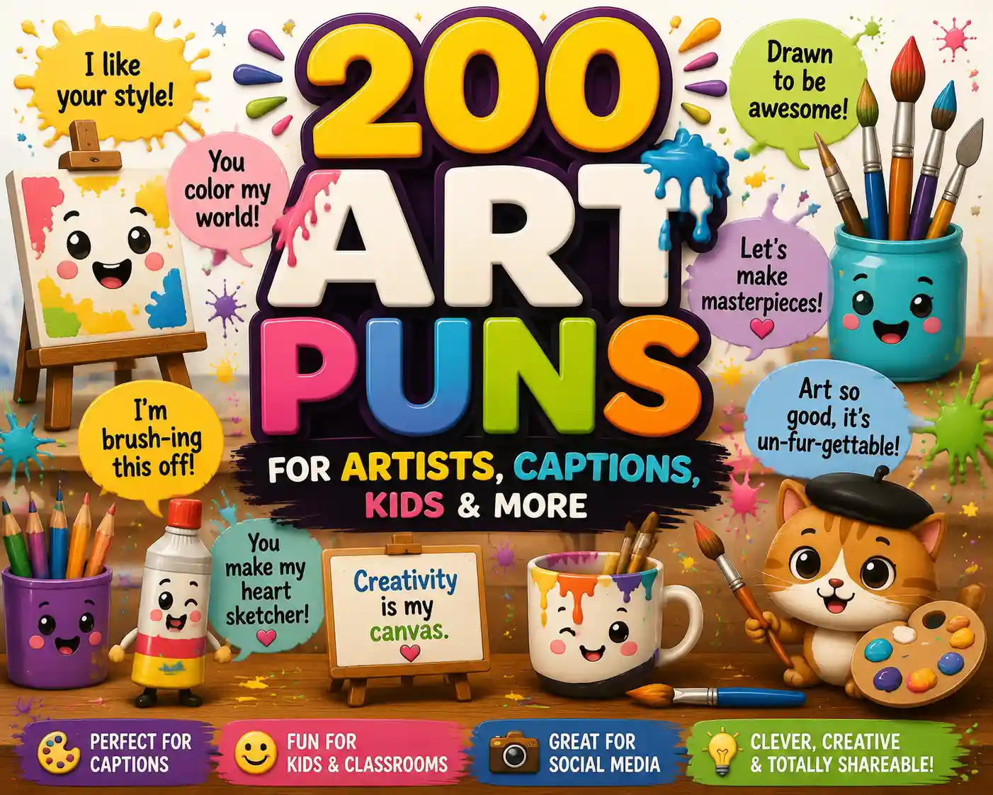 200 Art Puns for Artists, Captions, Kids & More