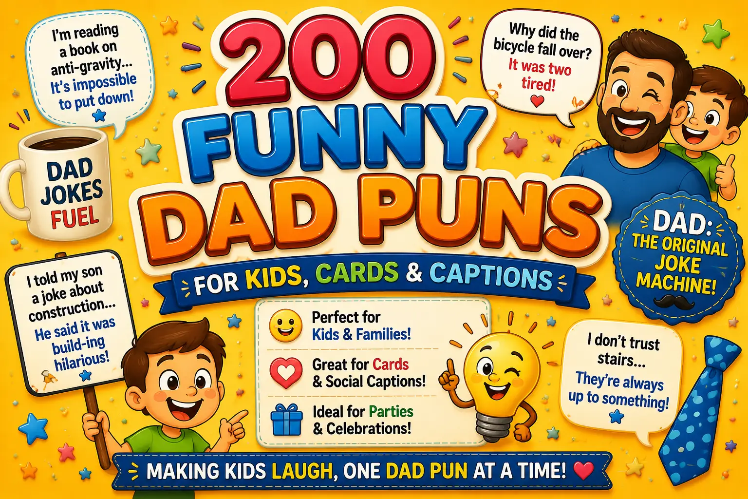 200 Funny Dad Puns for Kids, Cards & Captions