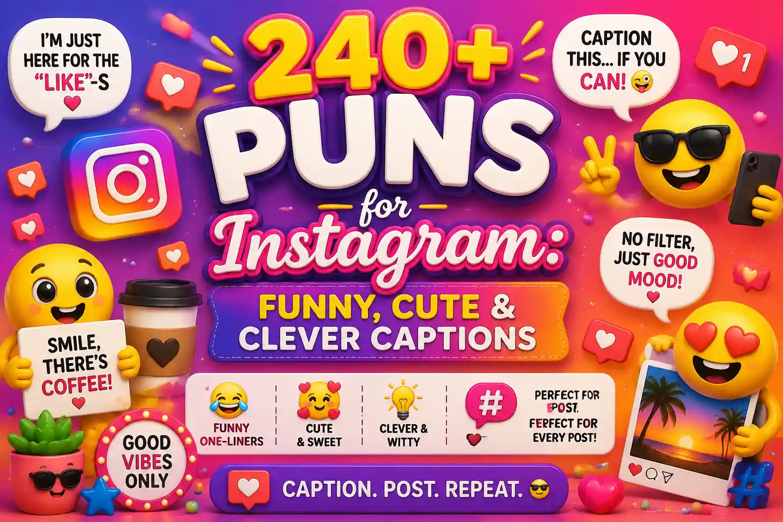 240+ Puns for Instagram: Funny, Cute & Clever Captions