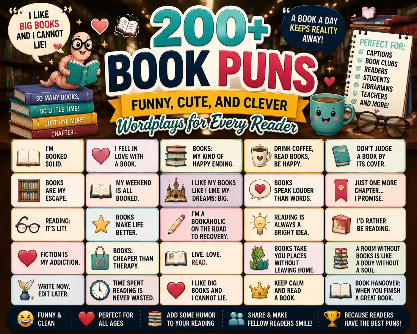 Book Puns: 200+ Funny, Cute, and Clever Wordplays for Every Reader