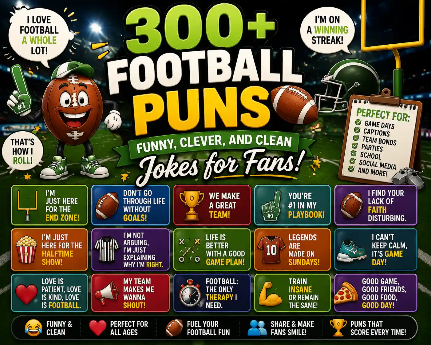 Football Puns: 300+ Funny, Clever, and Clean Football Jokes for Fans