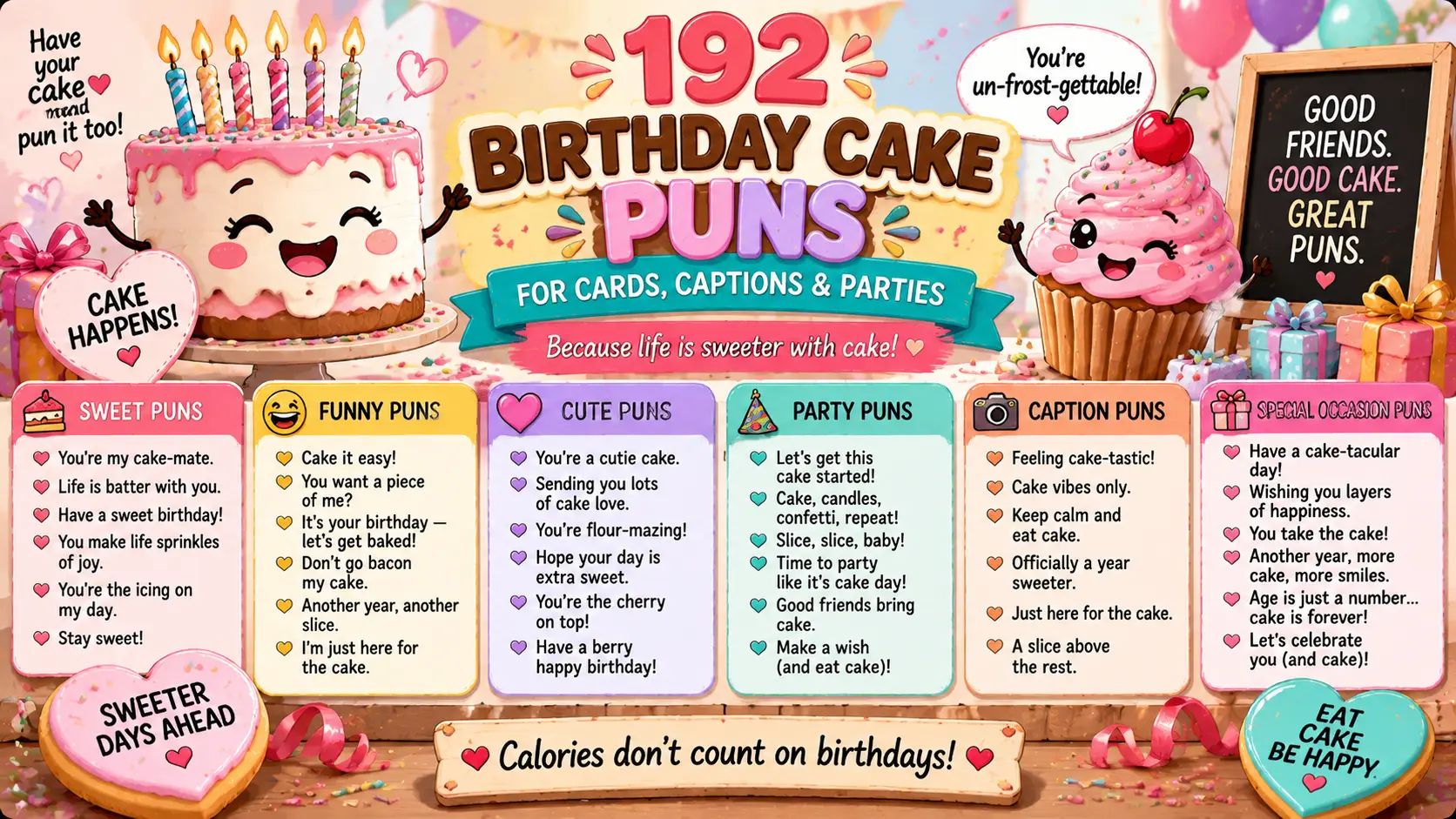 192 Birthday Cake Puns for Cards, Captions & Parties
