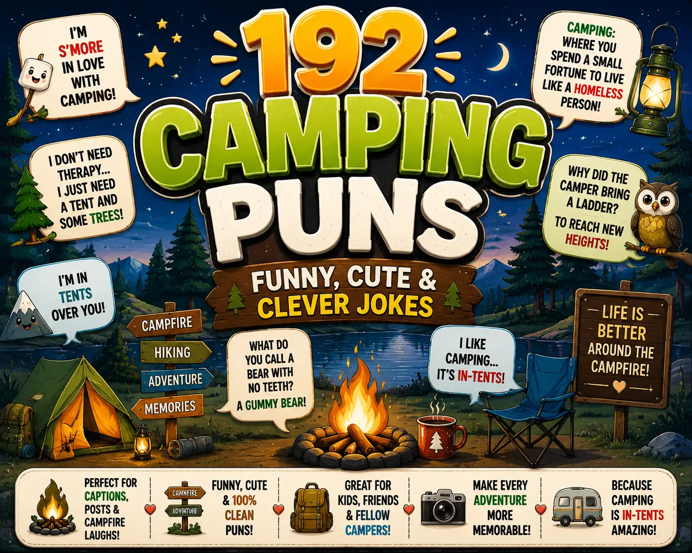 192 Camping Puns: Funny, Cute & Clever Jokes