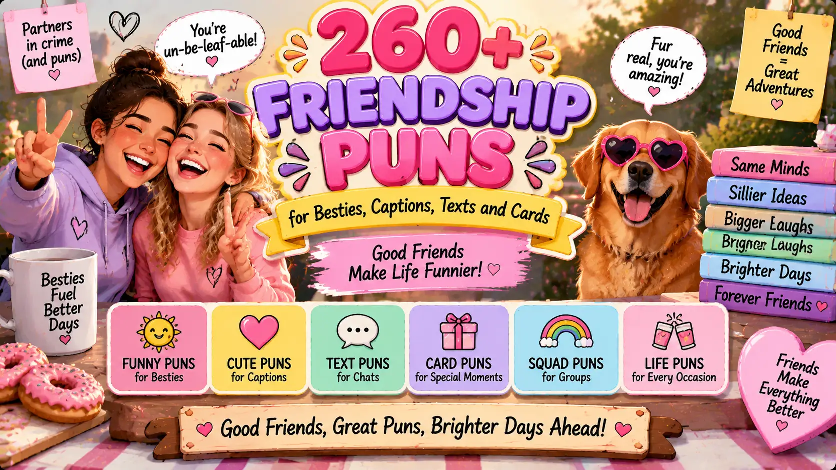 260+ Friendship Puns for Besties, Captions, Texts and Cards